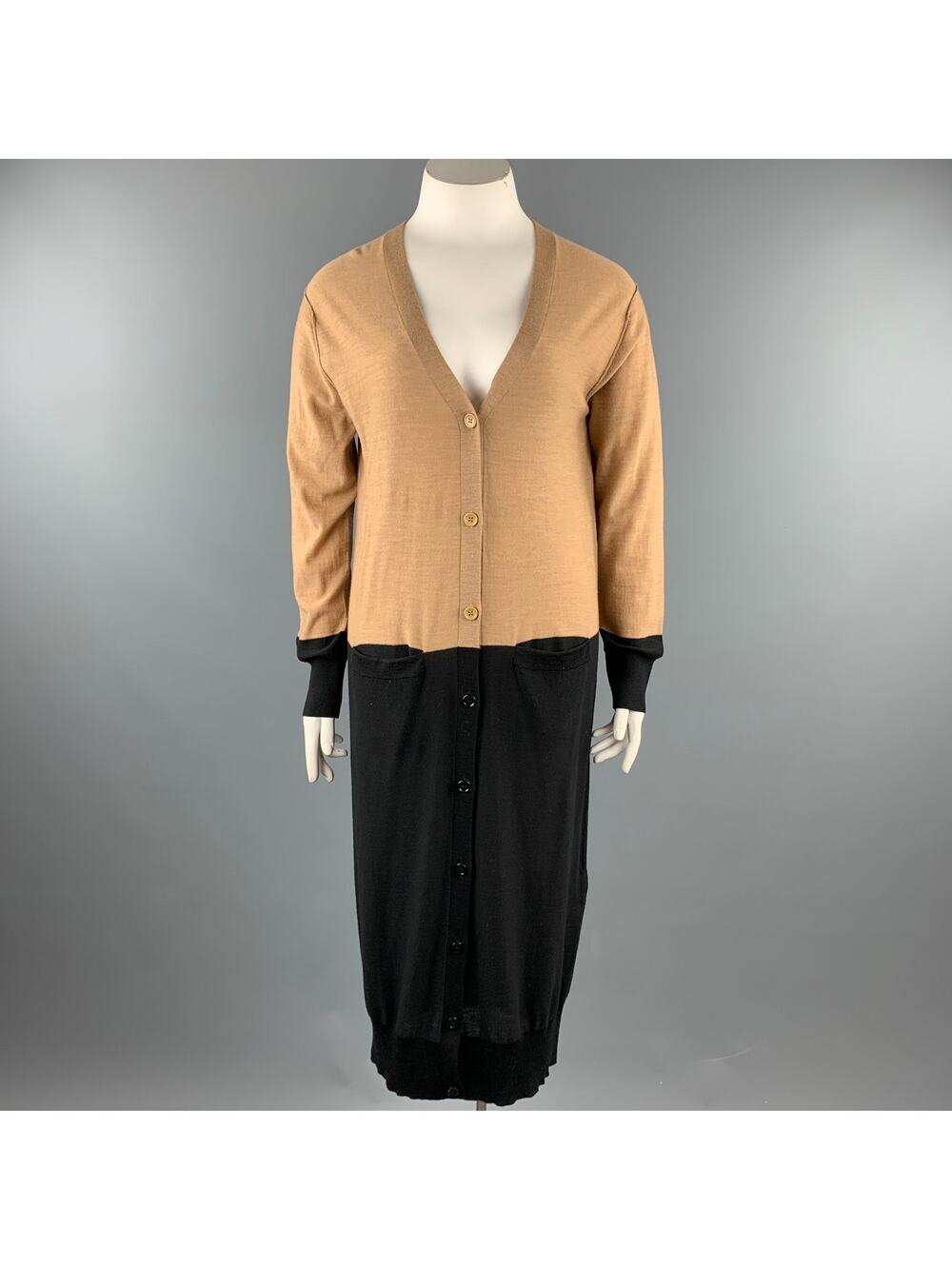 SONIA RYKIEL Size L Black / Beige Knitted Color Block Wool Cardigan